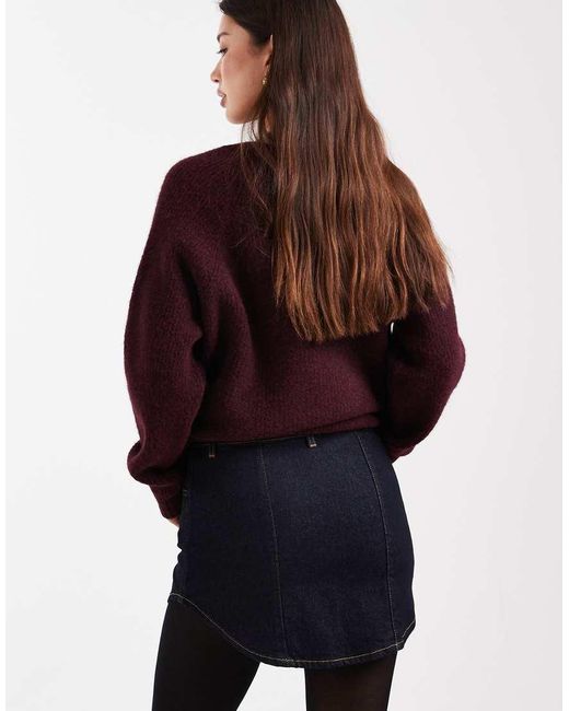 ASOS Red Denim Button Through Curved Hem Mini Skirt