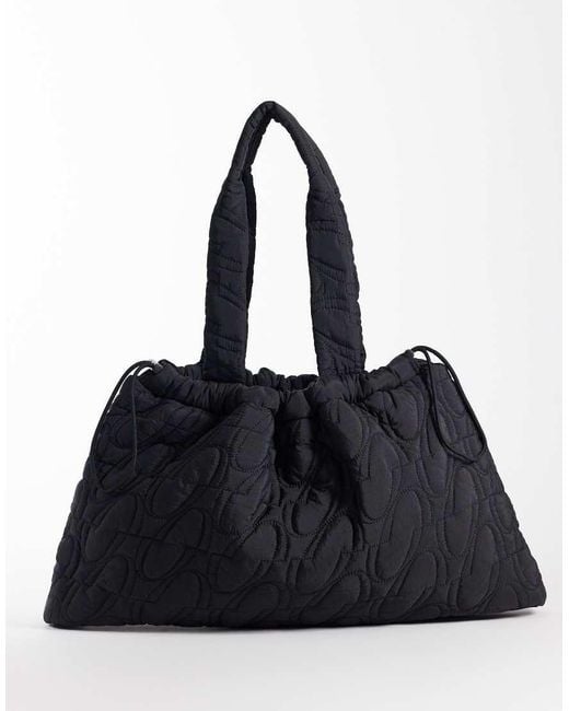 4505 Blue Woven Logo Quilted Tote With Adjustable Toggle
