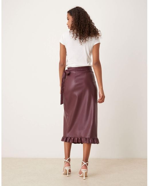 Never Fully Dressed Red Jaspre Pu Ruffle Midi Skirt