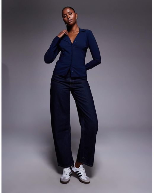 Chemise élégante en bengaline à manches évasées Fashionkilla en coloris Blue