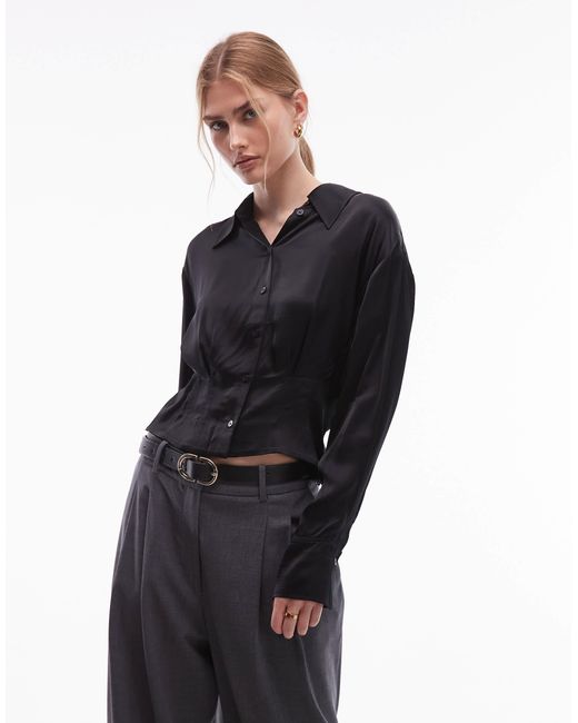 & Other Stories Blue Satin Blouse With Cinch Waist