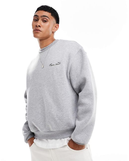 ASOS Gray Boxy Oversized Crew With Front And Back Flower Print for men