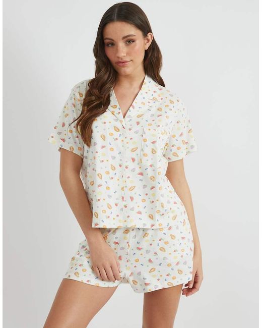 Skinnydip London White London Ditsy Fruit Shirt & Short Pyjama Set
