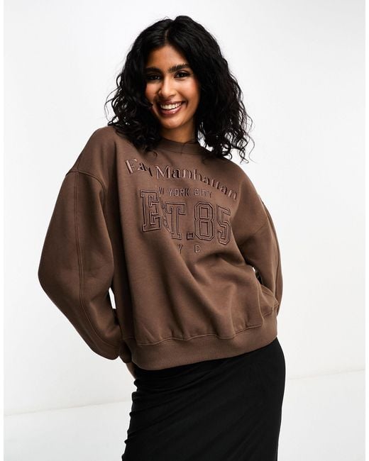 Bershka east Manhattan Oversized Sweatshirt in Brown Lyst