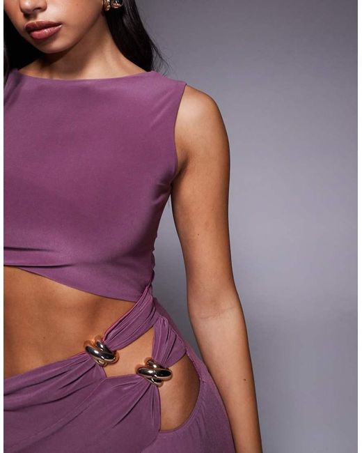 ASOS Purple Sleeveless Cut Out With Hardware Side Detail Maxi Dress