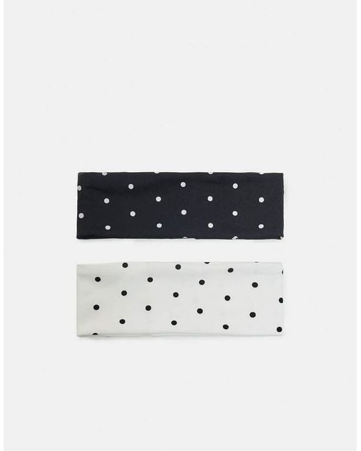 Stradivarius White Set Of 2 Elasticated Polka Dot Hair Bands
