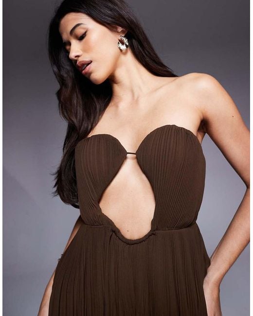 ASOS Brown Wired Bandeau Cutout Elevated Maxi Dress With Full Skirt