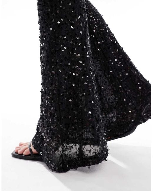 ASOS Blue wiggle Sequin Sheer Mesh Flare Pants