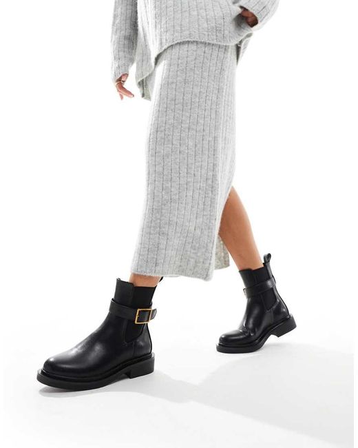 ASOS White Aurora Flat Boots With Buckle Strap