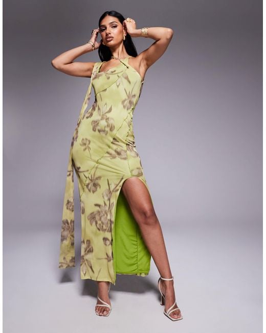 ASOS Multicolor Wrap Neck Detail With Exposed Seams Maxi Dress