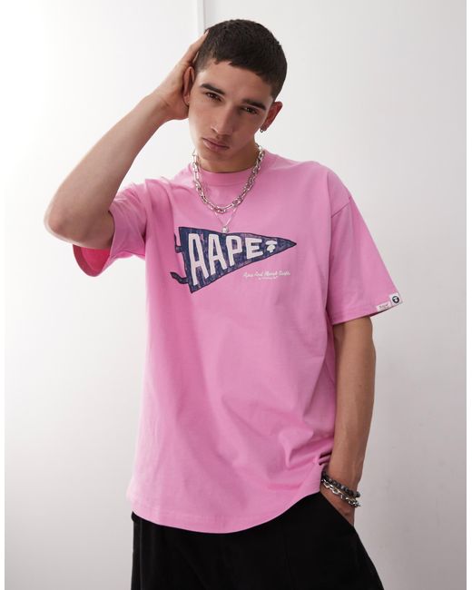 Aape By A Bathing Ape Pink Aape By A Bathing Ape Multi Logo T-Shirt for men