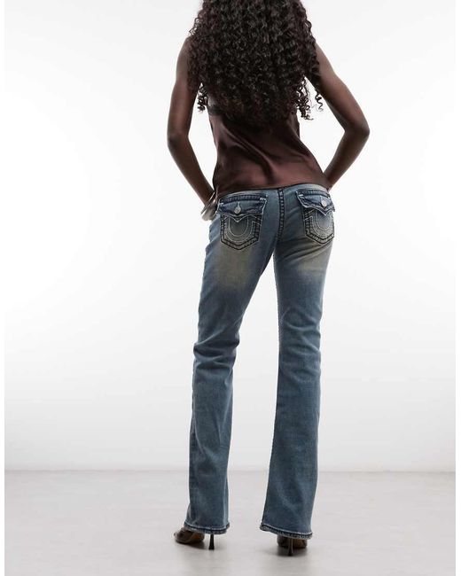 True Religion Blue Becca Mid Rise Flap Pocket Bootcut Jeans