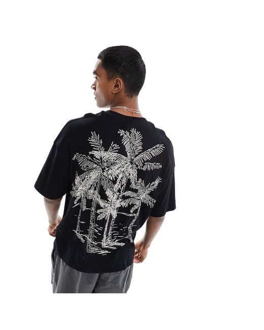 ADPT Black Oversized T-shirt With Palm Tree Back Print for men
