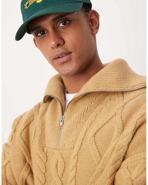 Jersey Extragrande Con Cremallera Corta De Punto De Ochos Grueso De Mezcla De Lana De -Beis Neutro ASOS de hombre de color Natural