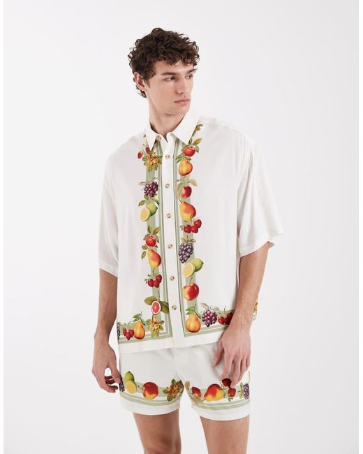 ASOS White Boxy Oversized Shirt With Holiday Print for men