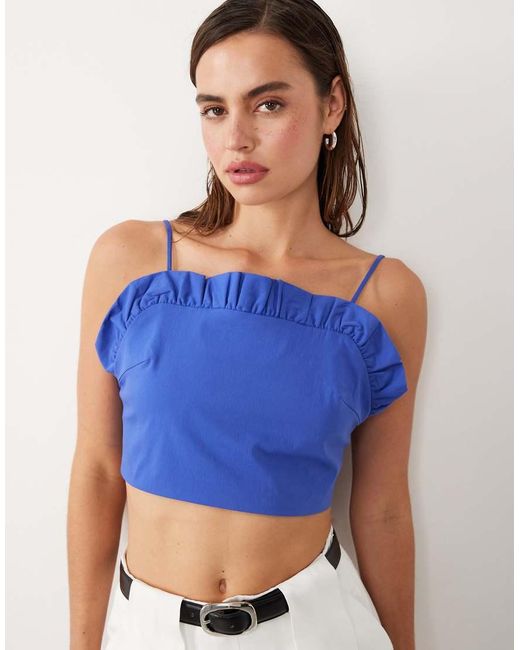 Mango White Starring Hailey Bieber Structured Strappy Cami Top With Frill Detail