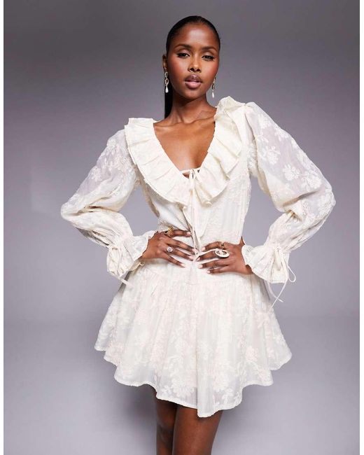 Love Triangle Gray Ruffle Detail Lace Drop Waist Mini Dress