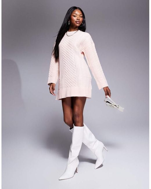 Kaiia Exclusive Cable Knit Mini Jumper Dress in Pink | Lyst UK
