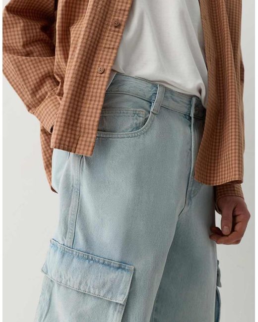 Pull&Bear White Baggy Cargo Jeans for men