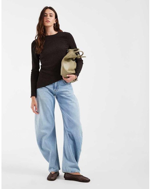ONLY Blue Textured Asymmetric Top