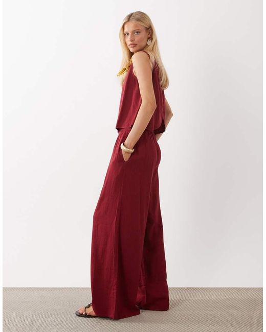 Nobody's Child Red Jerrow Linen Blend Elasticated Waist Wide Leg Trouser