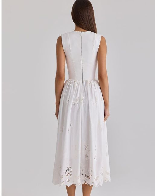 House Of Cb White Safira Floral Broderie Anglaise Cotton Midi Dress