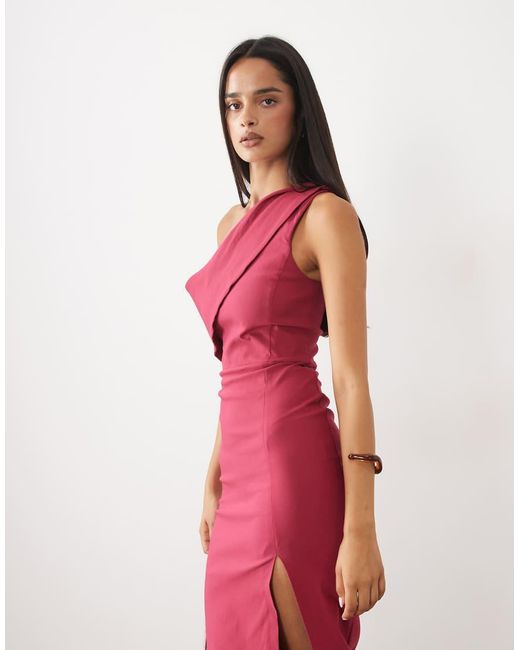 Vesper Red Bengaline Drape Off-shoulder Maxi Dress