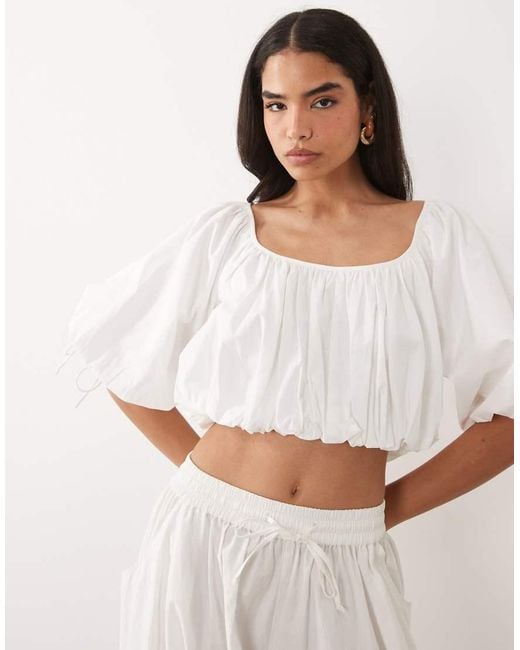 ASOS White Puff Sleeve Cropped Cotton Top