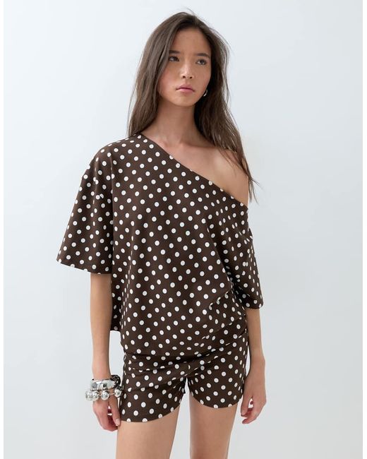 ASOS Brown Polka Dot Off Shoulder Top Co-ord