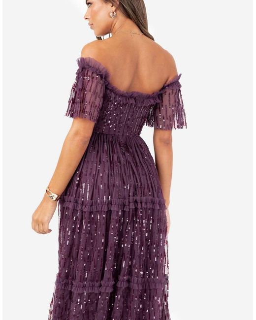 Maya Purple Sequin Bardot Maxi Dress