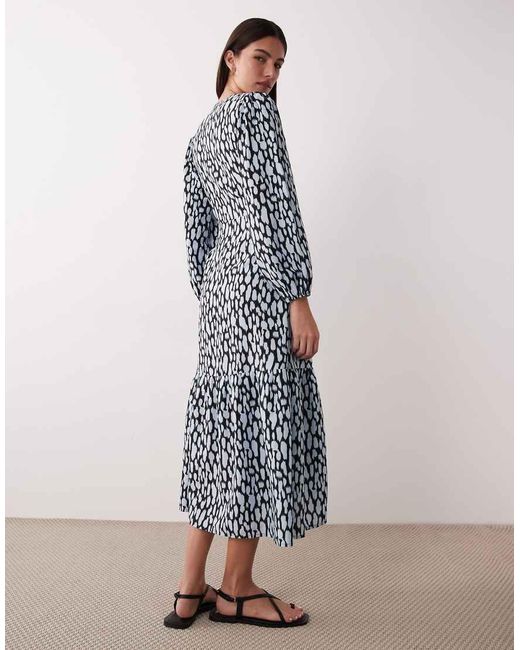 Wednesday's Girl Blue Long Sleeve Tie Detail Wrap Dress