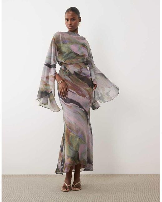 ASOS Multicolor Kimono Sleeve Cape Detail Draped Midaxi