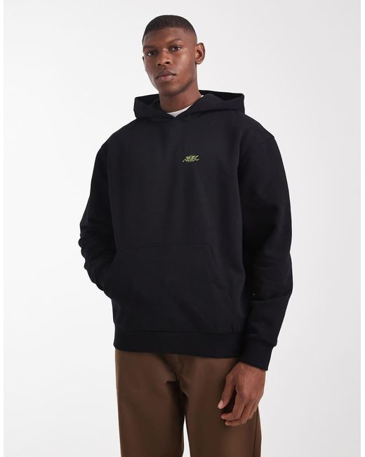 ASOS Black Hoodie With Text Print And Wash Effect for men