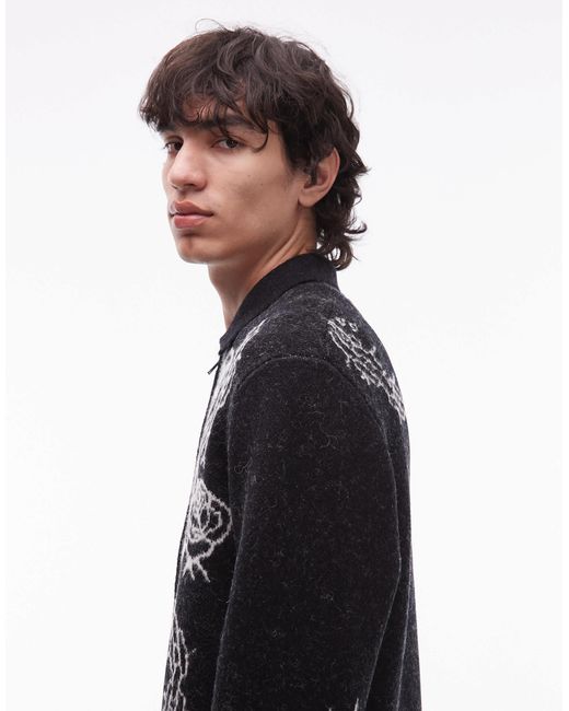 AllSaints Black Wamer Zip Thru Cardigan for men