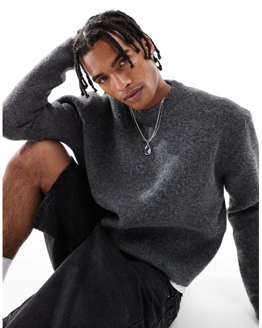 Bershka Gray Knitted Boxy Fit Jumper for men