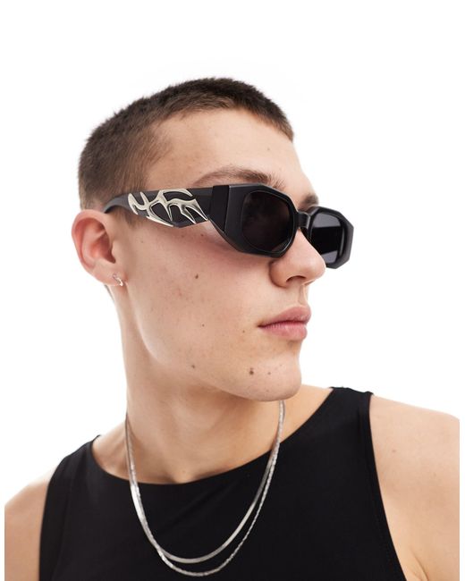 ASOS – y2k – abgeschrägte, rechteckige, klobige sonnenbrille in Black für Herren