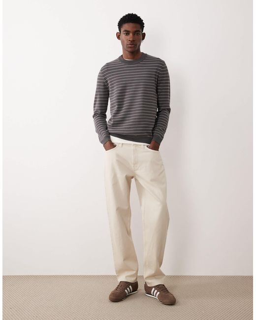 Mango – gestreifter performance-strickpullover in Gray für Herren
