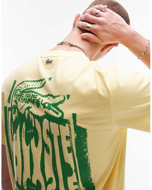 Camiseta Amarilla Holgada Con Estampado Gráfico En El Pecho Y La Espalda De Lacoste de hombre de color Green