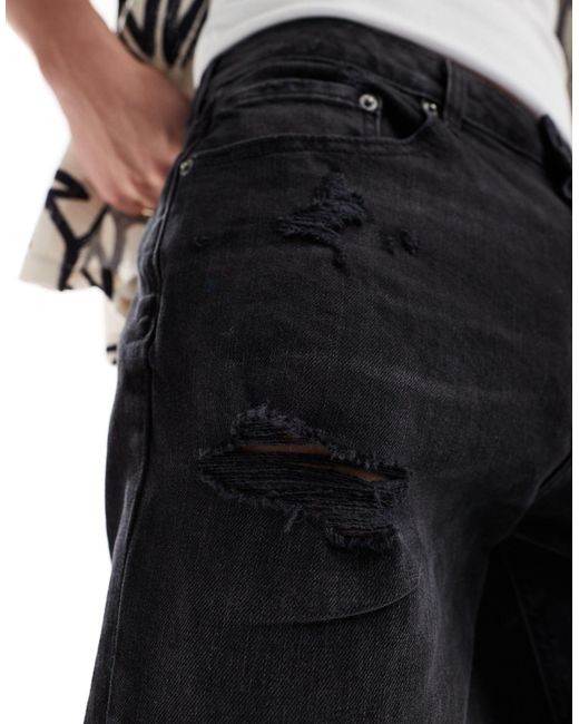 Pantaloncini di jeans slavato di Pull&Bear in Black da Uomo