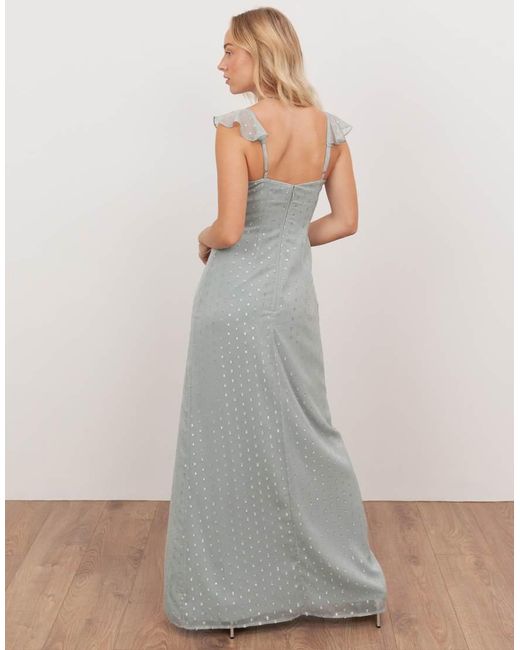 ANAYA Gray Strappy V Neck Ruffle Maxi Dress