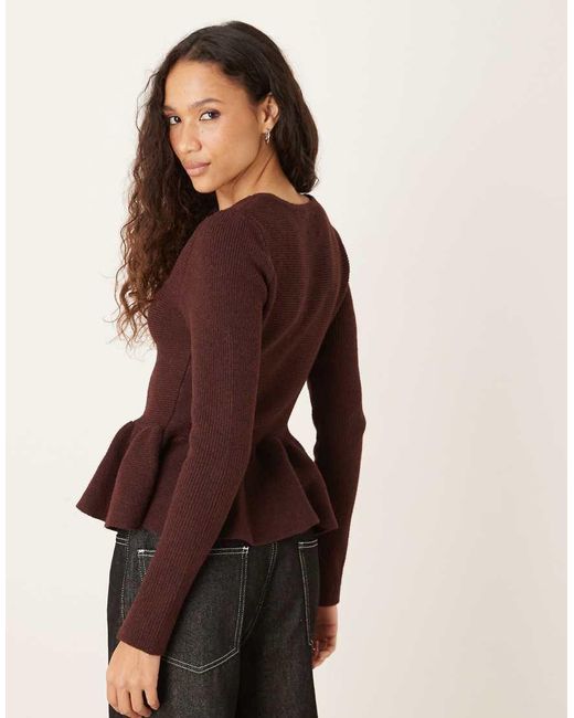ASOS Brown Structured Peplum Hem Top