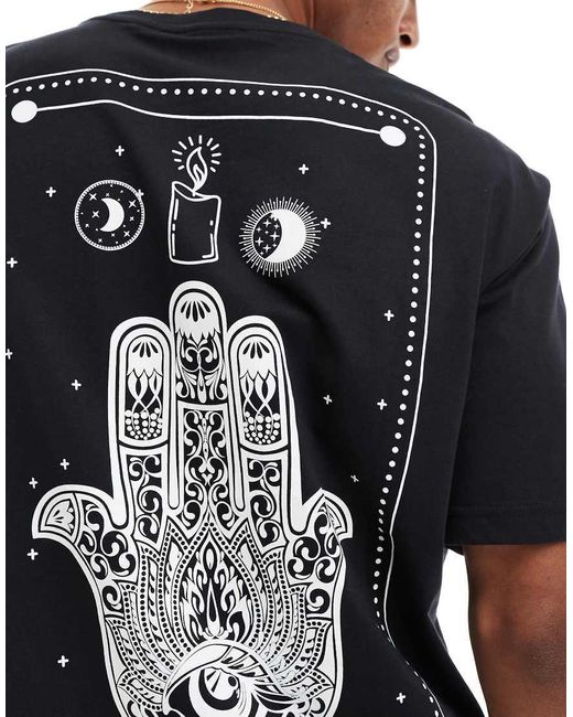 Only & Sons Black Oversized Fit T-shirt With Hamsa Hand Print for men