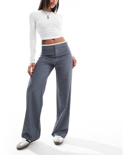 Stradivarius Blue Tailored Trouser With Lace Waistband Detail