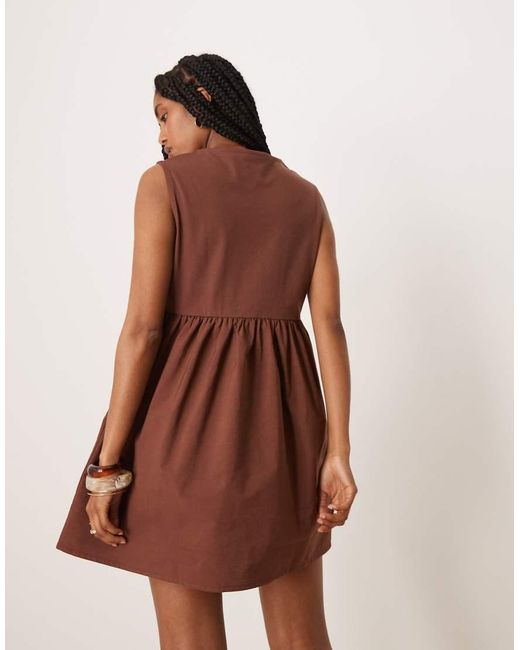 ASOS Brown Trapeze Poplin Mix Babydoll Dress