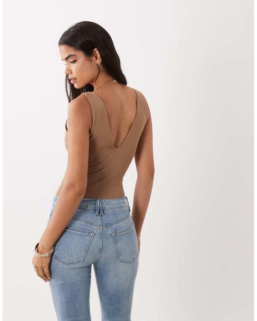 GOOD AMERICAN Blue Sculpting Plunge Neck Sleeveless Bodysuit