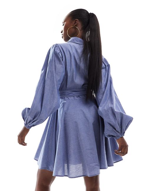 River Island Blue Batwing Belted Shirt Dress