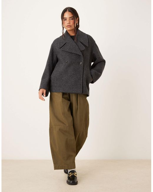 Mango Gray Wool Mix Short Tailored Jacket