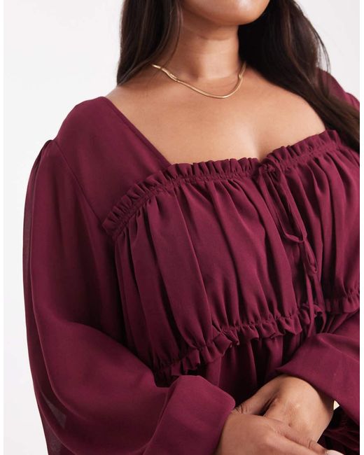 ASOS Purple Asos Design Curve Sheer Yoke Ruched Detail Blouse