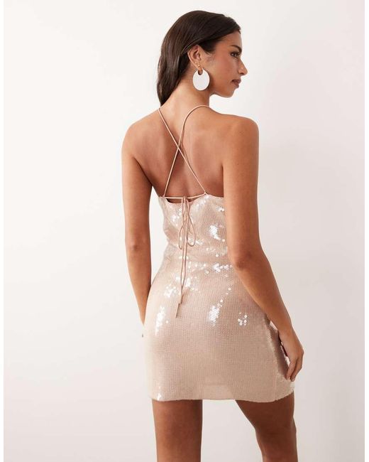ASOS Natural Sequin Mini Dress With Corsage Detail