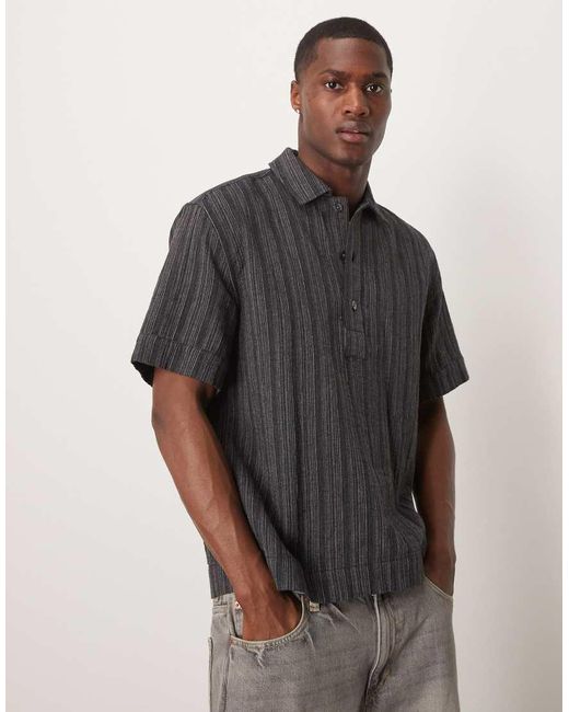 Abercrombie & Fitch Overhemd Met Korte Mouwen, Knoopsluiting En Linnen in het Gray voor heren